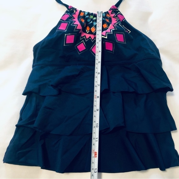 💜3/$30 Lands End 8s Girls Ruffle Tankini Swimsuit Top Navy Blue/Pink - Picture 2 of 7